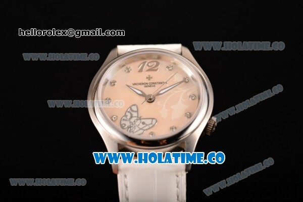 Vacheron Constantin Metiers d'Art Swiss ETA 2824 Automatic Steel Case with Pink MOP Dial White Leather Strap and Diamonds Markers - Click Image to Close